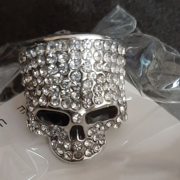 Silver gold and black titanium crystal goth skull punk Biker ring new - Picture 5 of 7